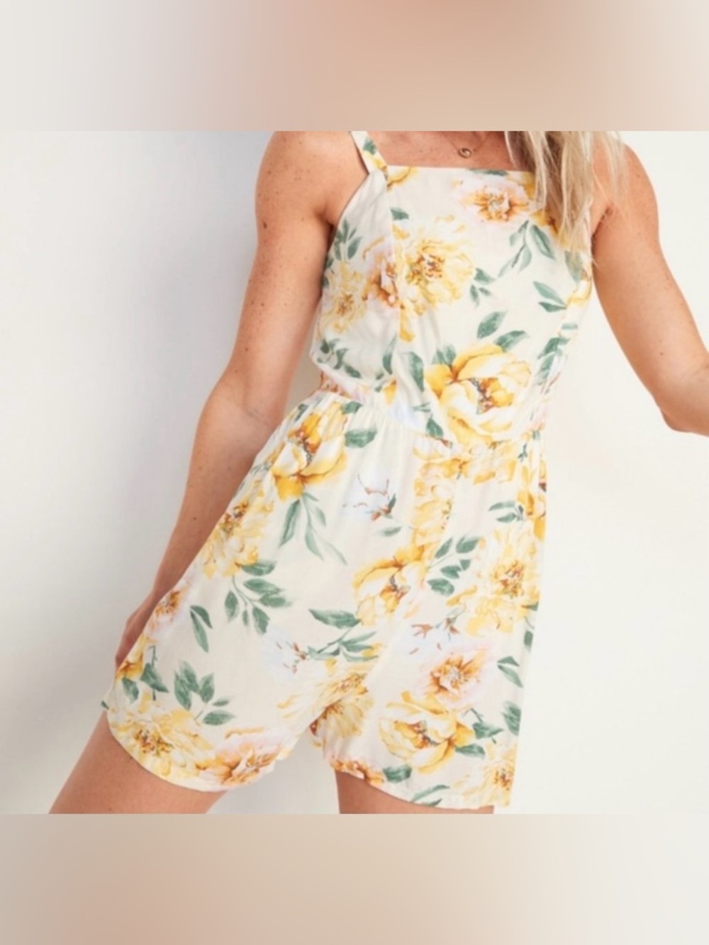 Old Navy Cream Romper with Yellow Floral Print - Picture 7 of 7